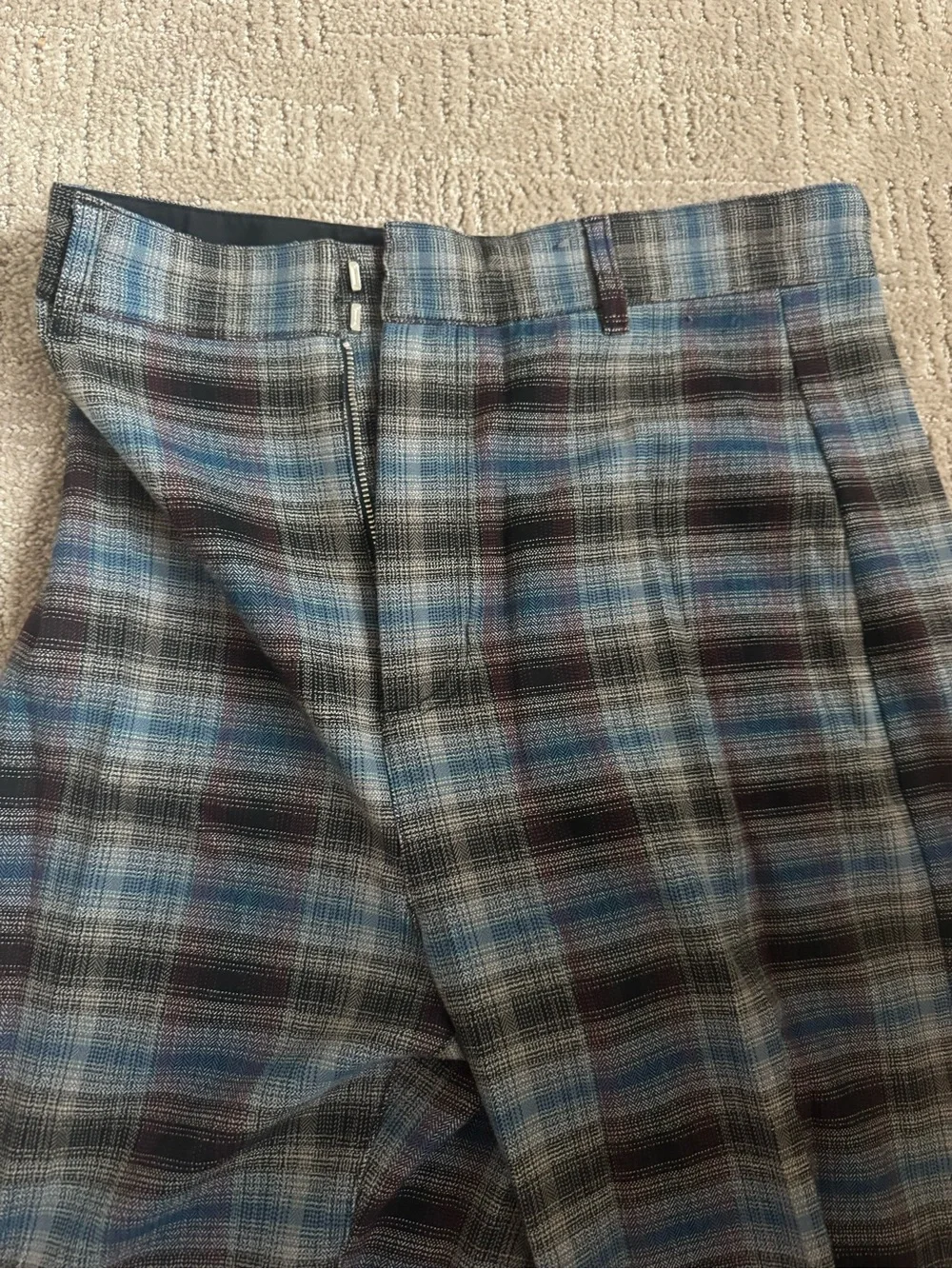 Free People Plaid Trousers in Blue, Gray and Brown Tones